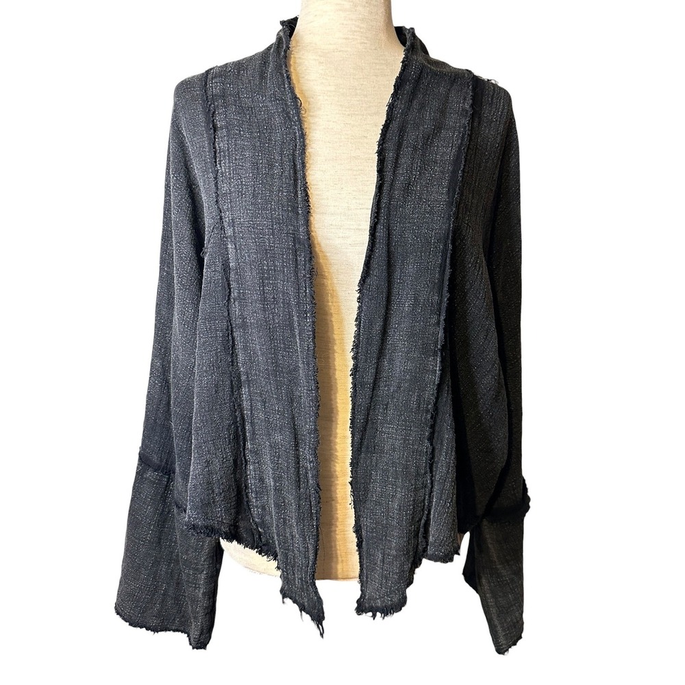 Oli & Hali Cotton Gauze Frayed Open Front Cardigan Boho Lagenlook Artsy Folk M